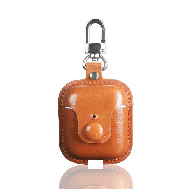 Voor realme buds air case luxe olie huid heldere pu leren hoes met haak: 4 donkerbruin