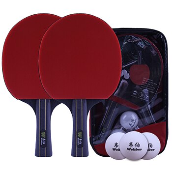 2 stk bordtennisracket kviser i langt kort håndtak nybegynner ping pong racketer trening bordtennis gummi med pose 3 baller: Doble lange håndtak