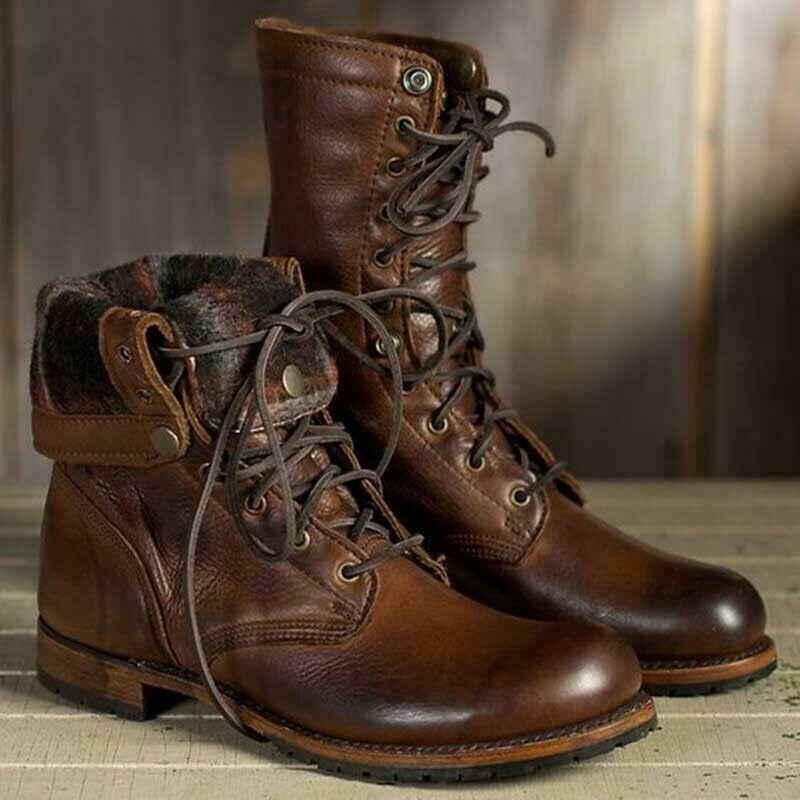 Homens punk motocicleta retro tornozelo botas de couro falso rendas até sapatos para o outono inverno hb88
