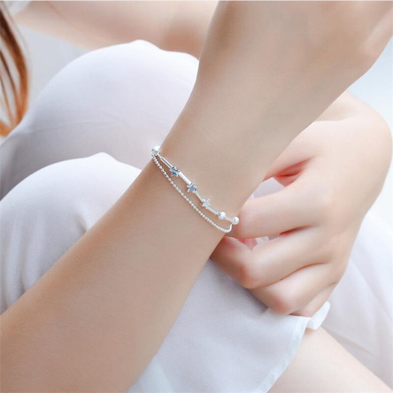 Vintage Dame Ster Double Layer Armbanden Voor Vrouwen Sieraden 925 Sterling Zilveren Enkelbanden Meisjes Prinses Accessoires Lady