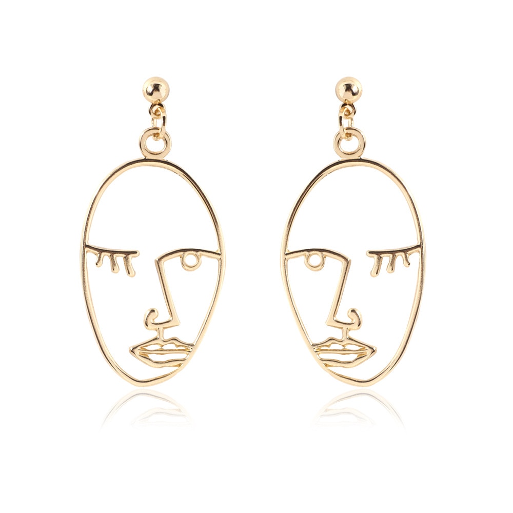 Punk Menselijk Gezicht Oorbellen Voor Vrouwen Retro Abstracte Hollow Out Verklaring Gouden Gezicht Dangle Earring Mode Vrouwelijke Sieraden