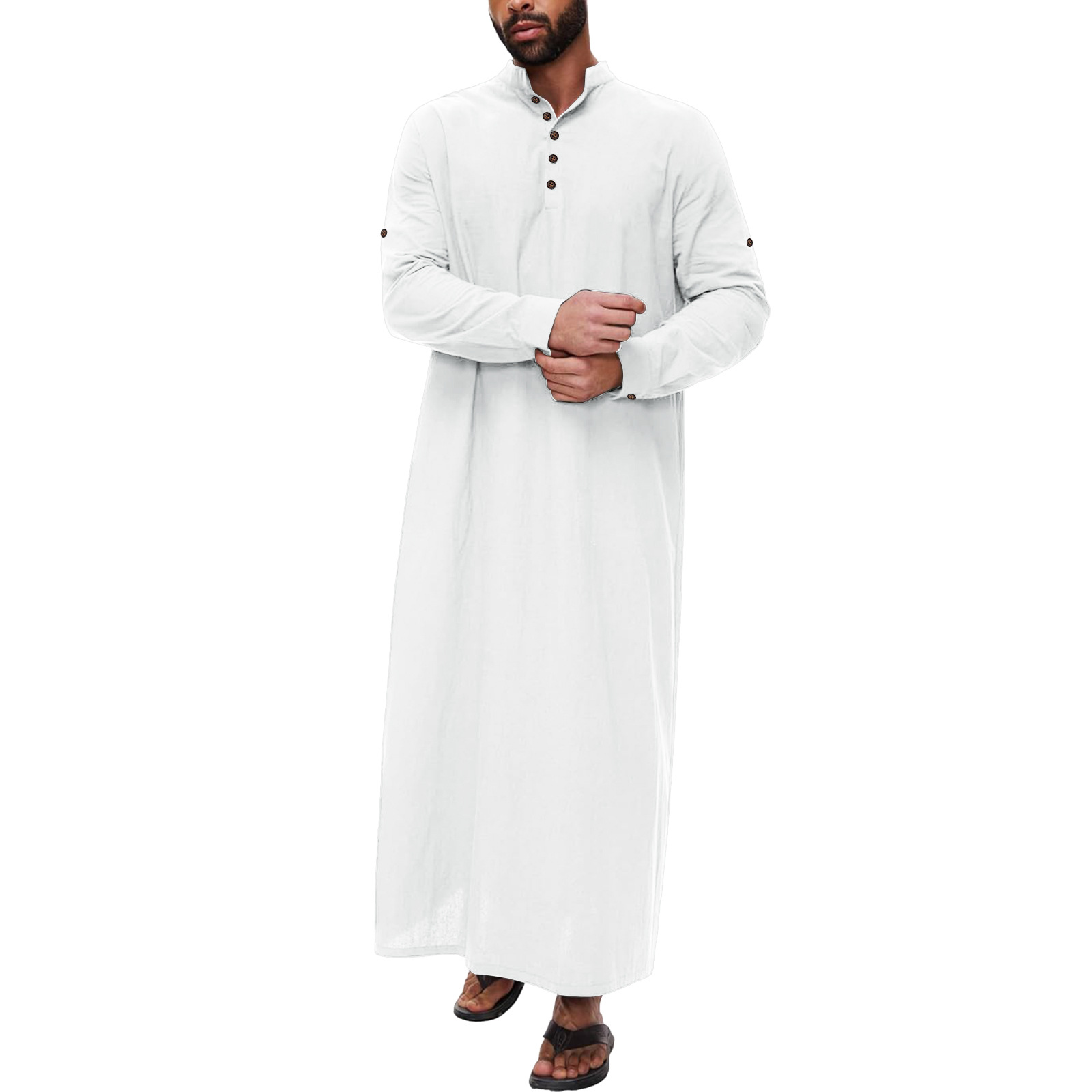 Arabisch Katoen Linnen Lange heren Abaya Moslim Zakken Jubba Thobe Islamitische Donderdag Effen Kleur Volwassen Gewaad Musulmans Homme S-XXXL: M / Blauw