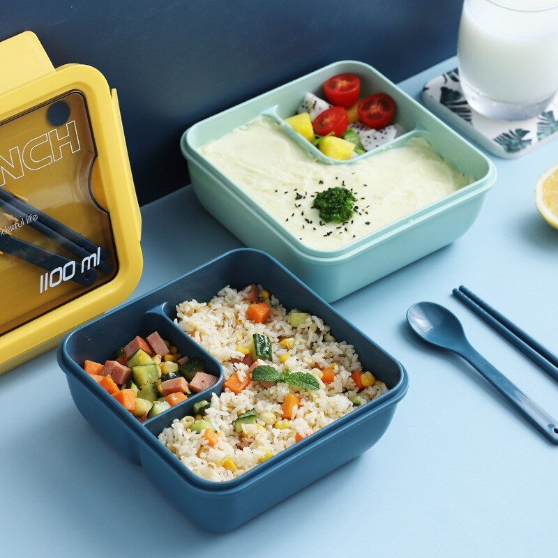 Lunch Box Voor Studenten En Kantoormedewerkers Met Servies Kan Worden Verwarmd Door Magnetron