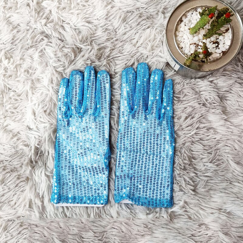 Guantes brillantes Unisex para adultos y niños, con lentejuelas y purpurina, para actuaciones en escenario, baile brillante, , disfraz, mitones elásticos: LIGHT BLUE