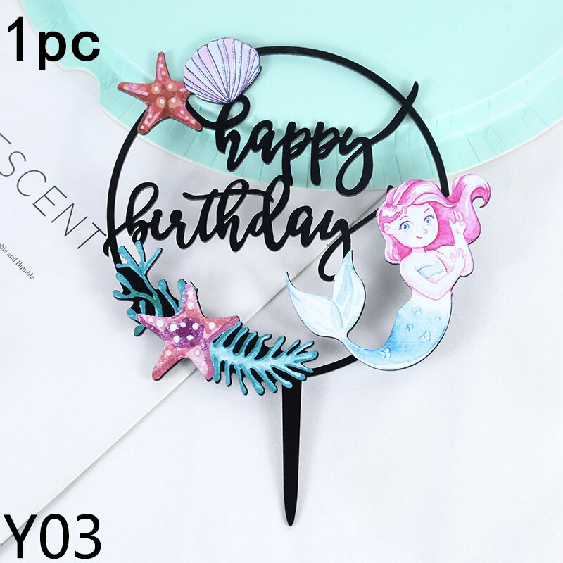 Mermaid Birthday Cake Topper Acrylic Cake Topper Mermaid Theme Birthday Party Cake Dessert Decorations Baby Shower Supplies: Y03-1pc