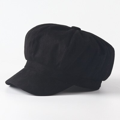 Suede Newsboy Cap Beret Female Male Flat Cap Autumn Winter Hats For Women Men Octagonal Cap Painter Hat Vintage England Artist: black