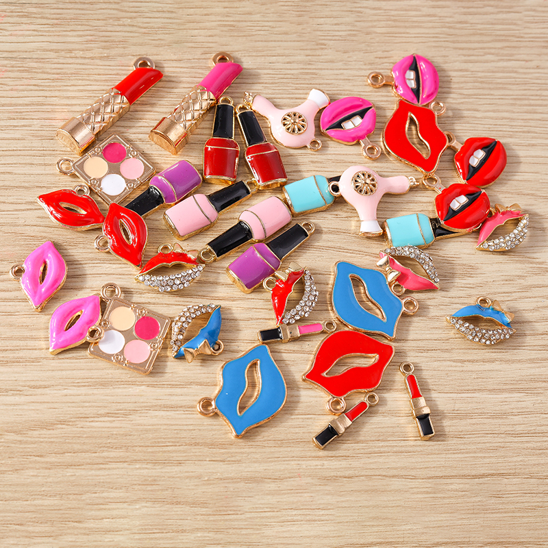 10 Uds. Mezcla de lindos esmaltados para mujer, labios, lápiz labial, colgantes para hacer joyas, pendientes, collares, pulseras, suministros para manualidades DIY