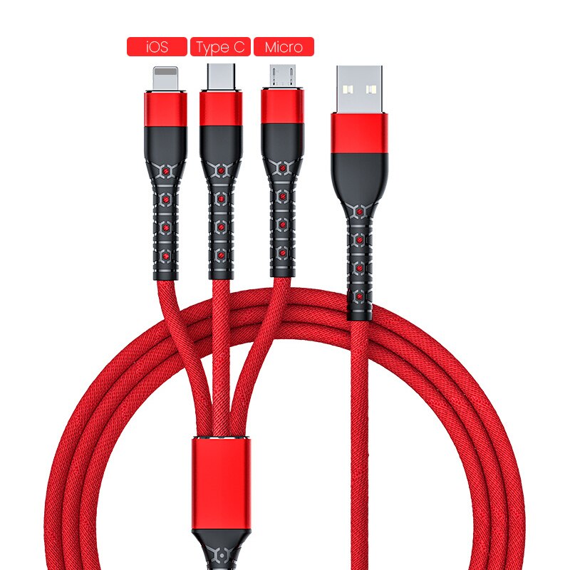 3 In 1 Usb Data Kabel 6A 66W Scp Voor Huawei Mate 40 Pro Micro Usb Type C 3in1 2in1 usb Charger Oplaadkabel Voor Iphone 13 12 11: Rood