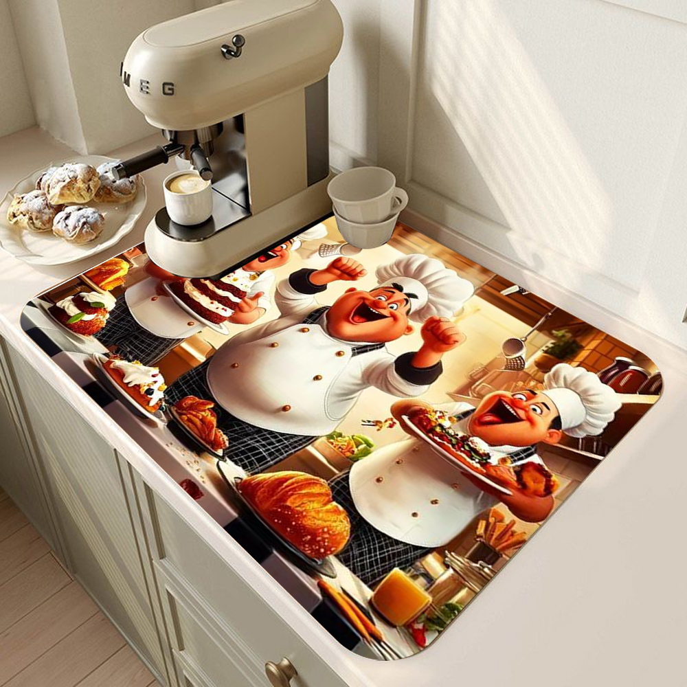 Tapis de cuisine imprimé Chef drôle, tapis de séchage de la vaisselle, napperon de table antidérapant, fournitures de cuisine rétro, décoration de la maison