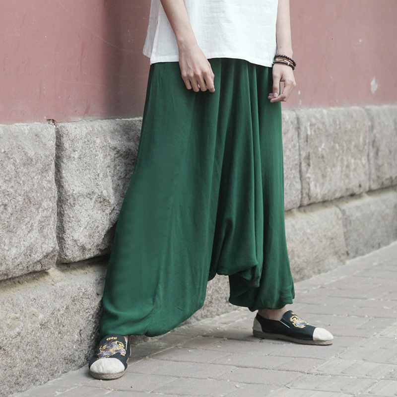 Kung Fu orientalne spodnie Hakama tradycyjna chińska odzież dla mężczyzn Wushu lniane szerokie nogawki luźne spodnie męskie skrzydła Chun kostiumy