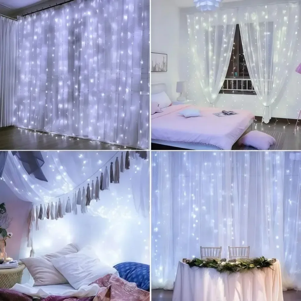 Guirnalda de luces LED para cortina, decoración USB de 3/4/6M, guirnalda navideña, lámpara de hadas, 8 modos para el hogar, jardín, de Navidad, decoración de boda