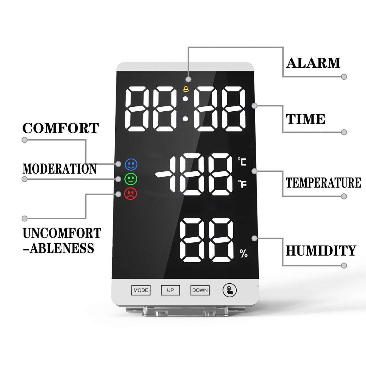 Large Touch LED Digital Alarm Clock With USB Charging Port Snooze Magnet Adsorption Mirror Alarm Clock 4 Brightness Adjustment