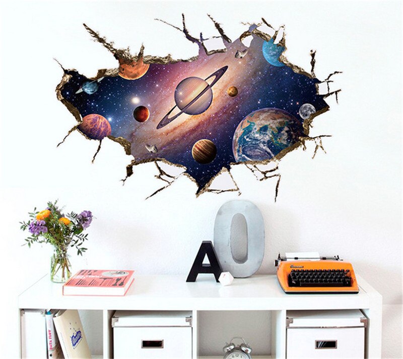 Astronauter børnehave stue soveværelse baggrund solsystem væg klistermærker til børneværelser ydre rum 3d effekt vægoverføringsbilleder