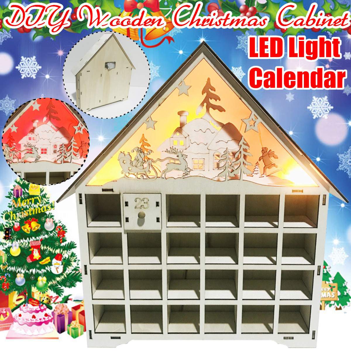 Christmas Wooden Calendar Decoration Ornaments DIY Wooden Calendar Cabinet Christmas Advent Calendar Advent Calendar Toy
