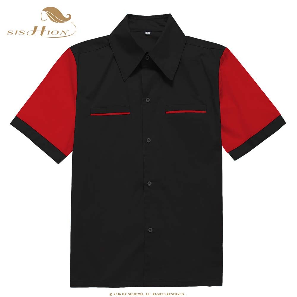 Sishion klassiek retro rockabilly overhemd  st112 zwart vintage overhemd met korte mouwen voor heren chemise homme plus size