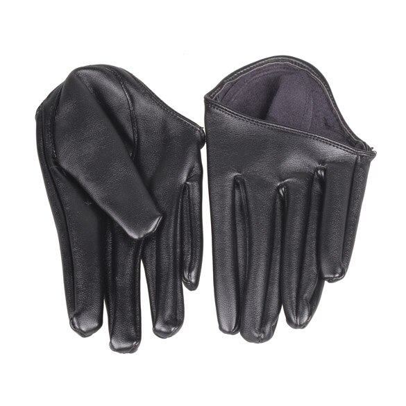 Lady Woman Tight Half Palm Gloves Imitation Leather Five Finger Black