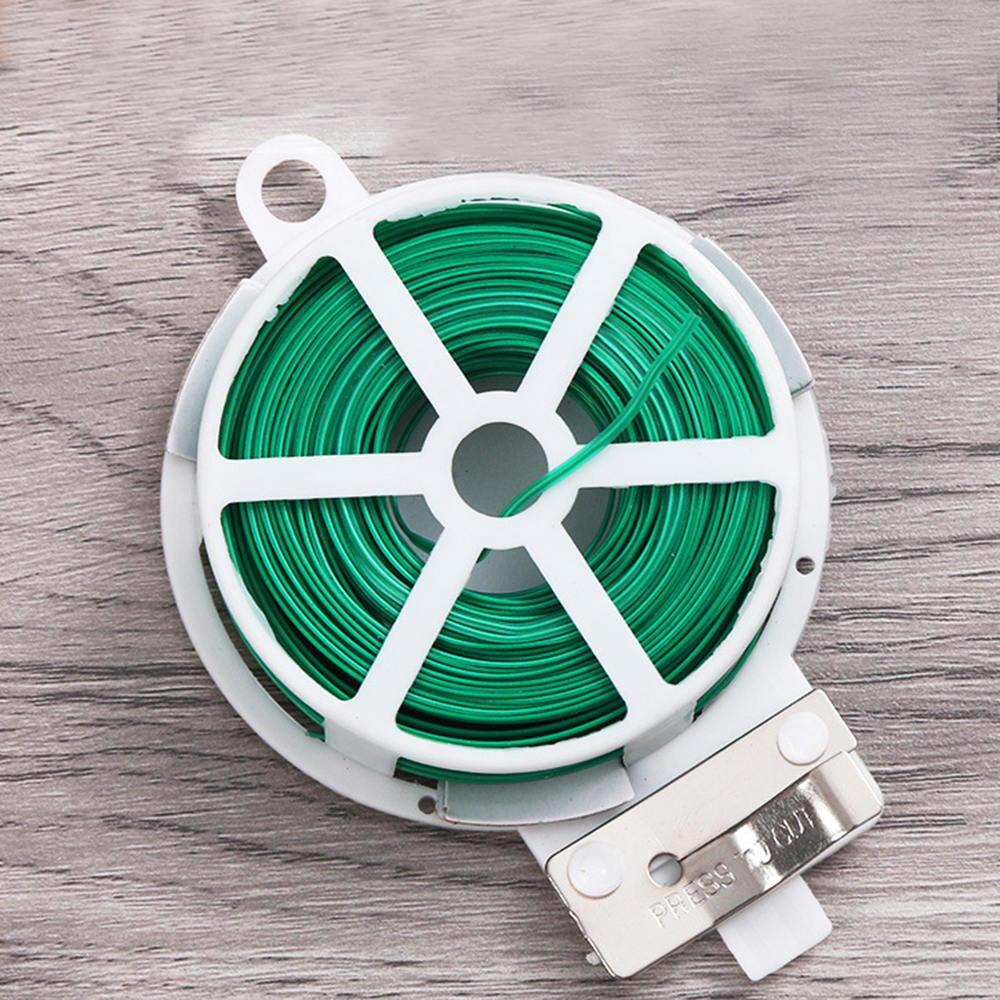 2pcs 50m Garden Twist Tie Garden Wire Green Coated Wire Twist Tie Reel Coated Plant Support Flexible securing plants flowers