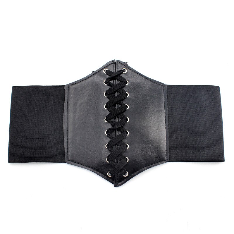Corset cuero Pu ancho para adelgazamiento de cuerpo cinturones para mujer elástico cinturón a la cintura alto Cinto Sobretudo femenino Ceinture Femme Fajas: Black