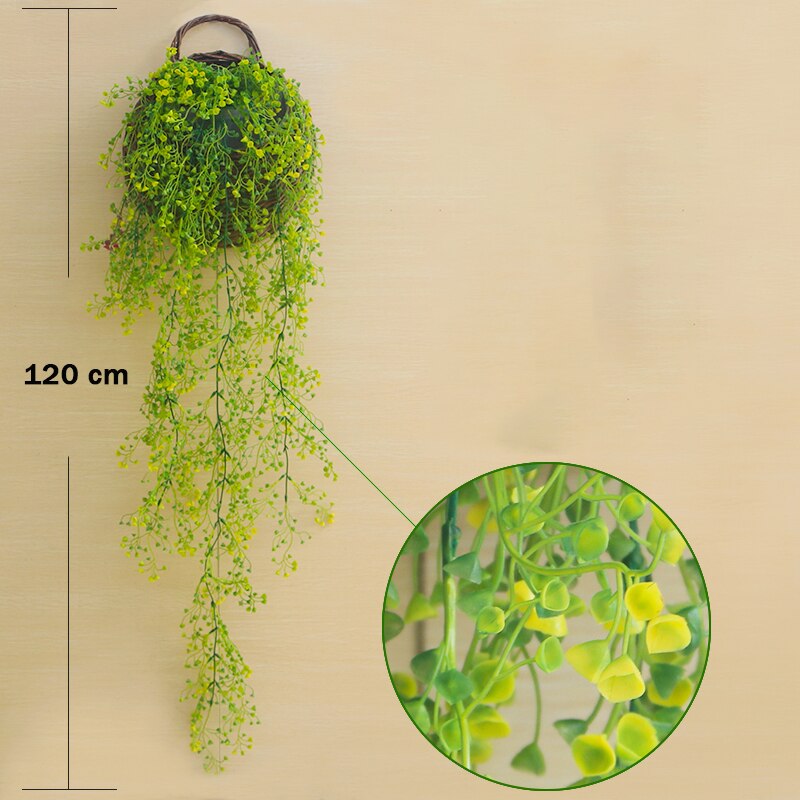 2PCS Artificial Hanging Plants Gypsophila 120CM PP Plant Greenery Green Leafs wall decor bathroom accessories: SMTJZL009