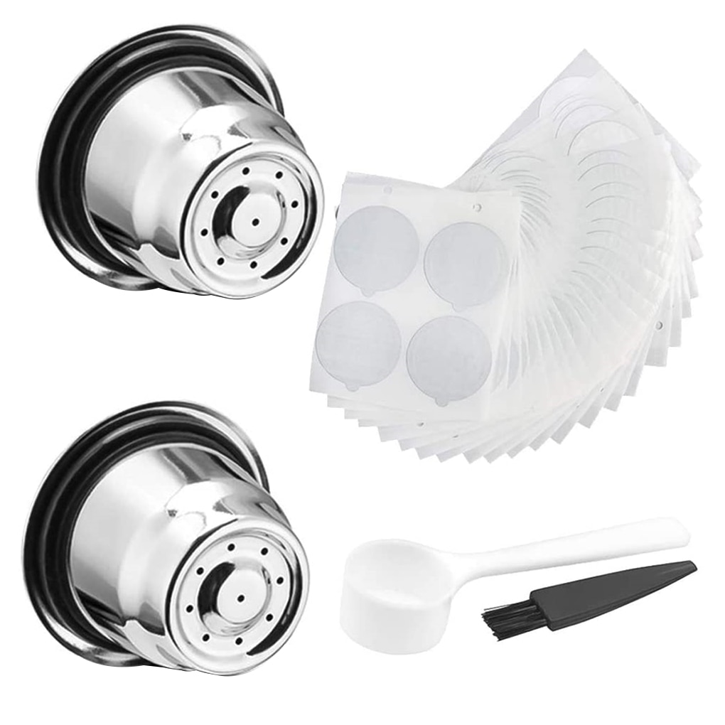 Nespresso Capsule Rvs Capsule Koffie Cup Cap Set Herbruikbare Capsule Lepel Borstel Seal Pod Sticker Deksels Diverse Kit: 02