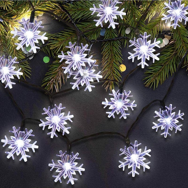 Led snöflinga ljusslingor soldrivna fairy lights julgirland utomhus vattentät trädgård bröllopsdekoration