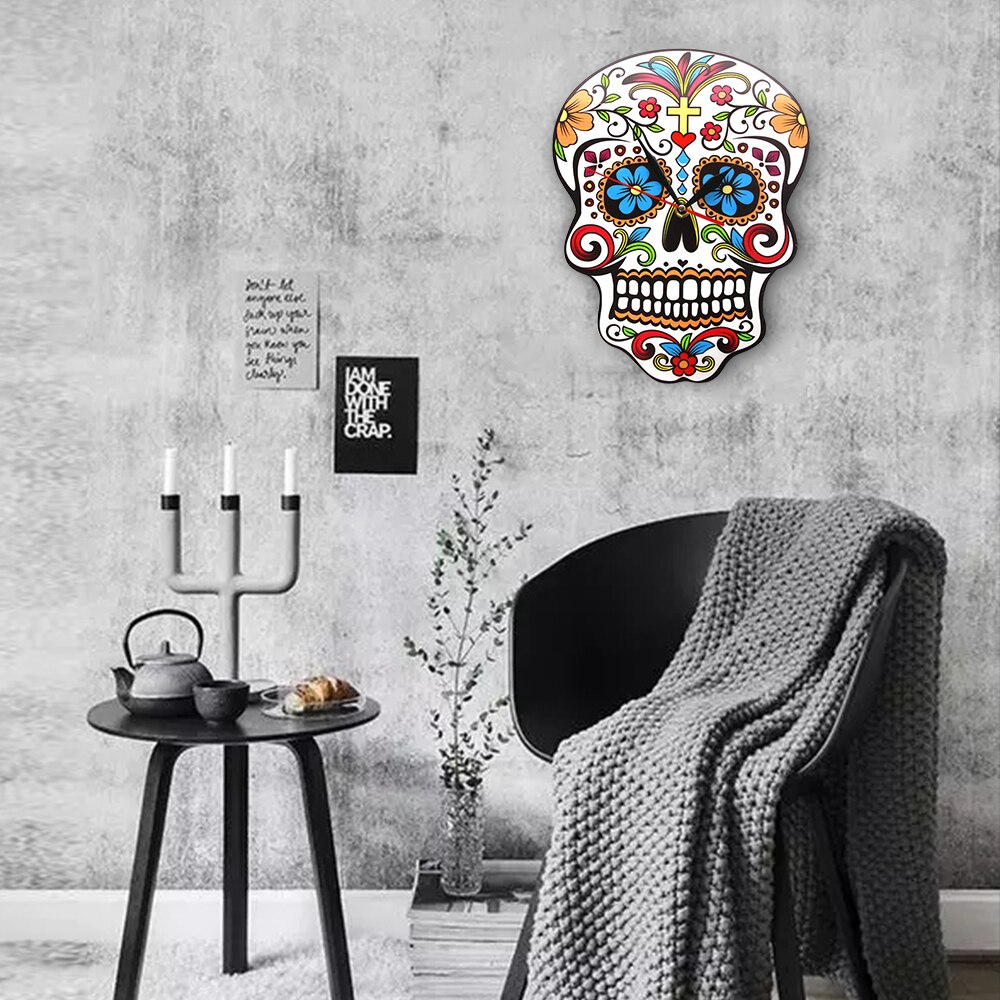 1 pala meksikolainen kuolleiden päivä seinäkello kukka kallo dia de los muertos seinäkello moderni karkki sokeri kallo halloween
