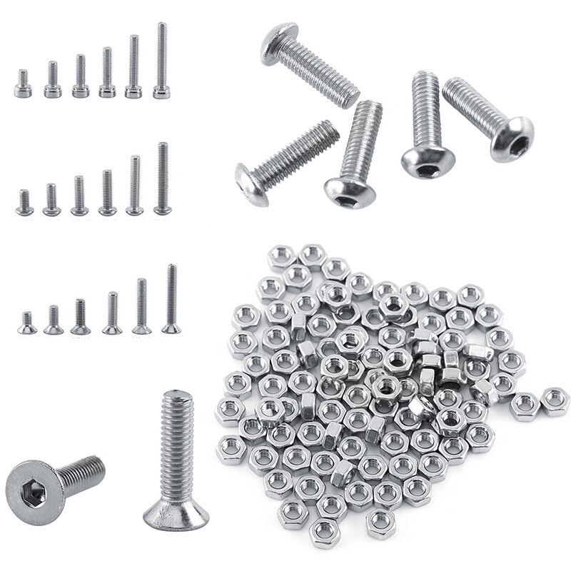 250pc/ sett  a2 rustfritt stål  m3 hette/knapper/flathodeskruer sett sekskantbolt med sekskantmutter sortimentsett