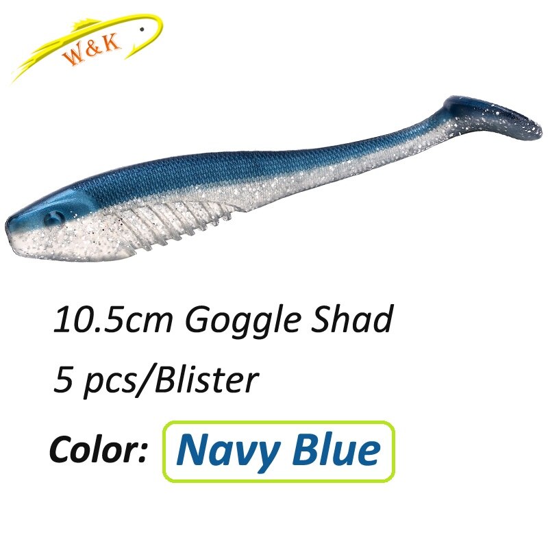 WK-leurre souple de type poisson nageur disponible en deux couleurs, appât artificiel idéal pour la pêche en eau douce, à l'alose, 4.1 pouces, 10.5cm, lot de 5 unités par lot: Navy Blue 4.1