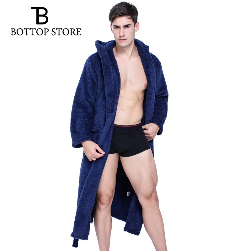 Men Coral Fleece Long Bath Robe Man Sleeping Robe Warm Bathrobe Sleepwear Male Pajamas Night Dressing Gown Pyjamas XXL