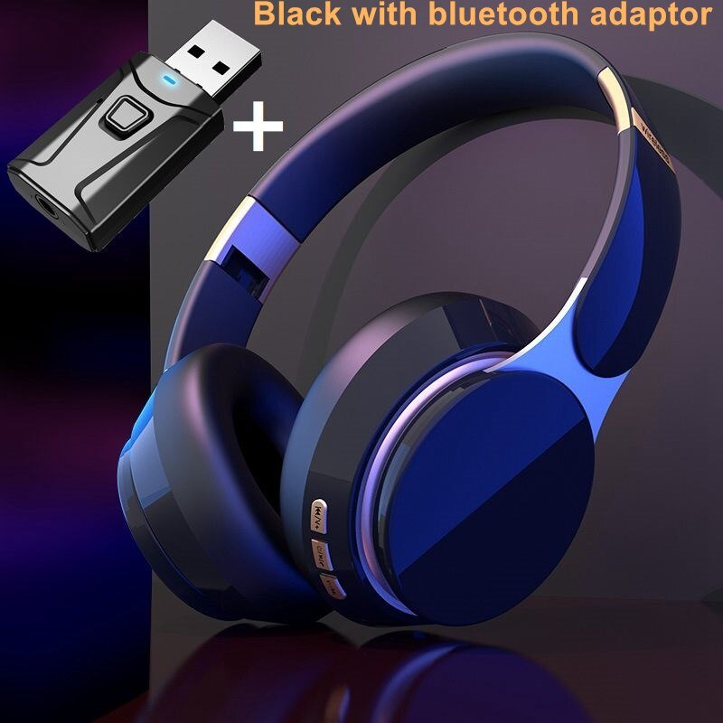 Wireless TV Headphones Bluetooth 5.0 USB Adaptor Stereo Headset Foldable Helmet Earbuds with Mic for Samsung Xiaomi TV PC Music: 07 black and adaptor