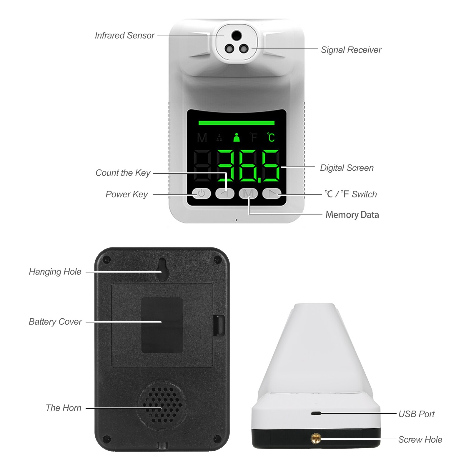 Non-Contact Digitale Voorhoofd Thermometer Muur Gemonteerde Infrarood Thermometer Statief Beugel Lichaam Temperatuur Meting Meter