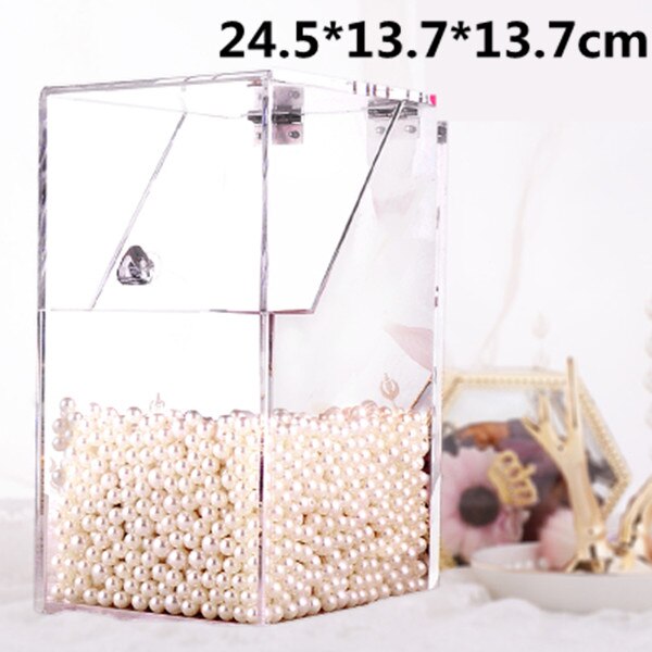 Duży pojemnik na pędzle robić makijażu pojemnik z pokrywką przezroczysty pędzel kosmetyczny Organizer z 500g koraliki biurko pyłoszczelne pudełko: B-500g biały Beads