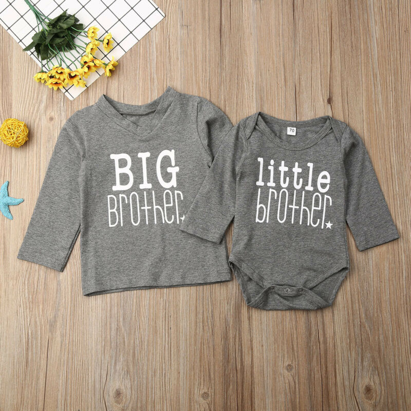 Baby & Großer Bruder Strampler Set - Langarm Buchstaben-Print Baumwollkleidung