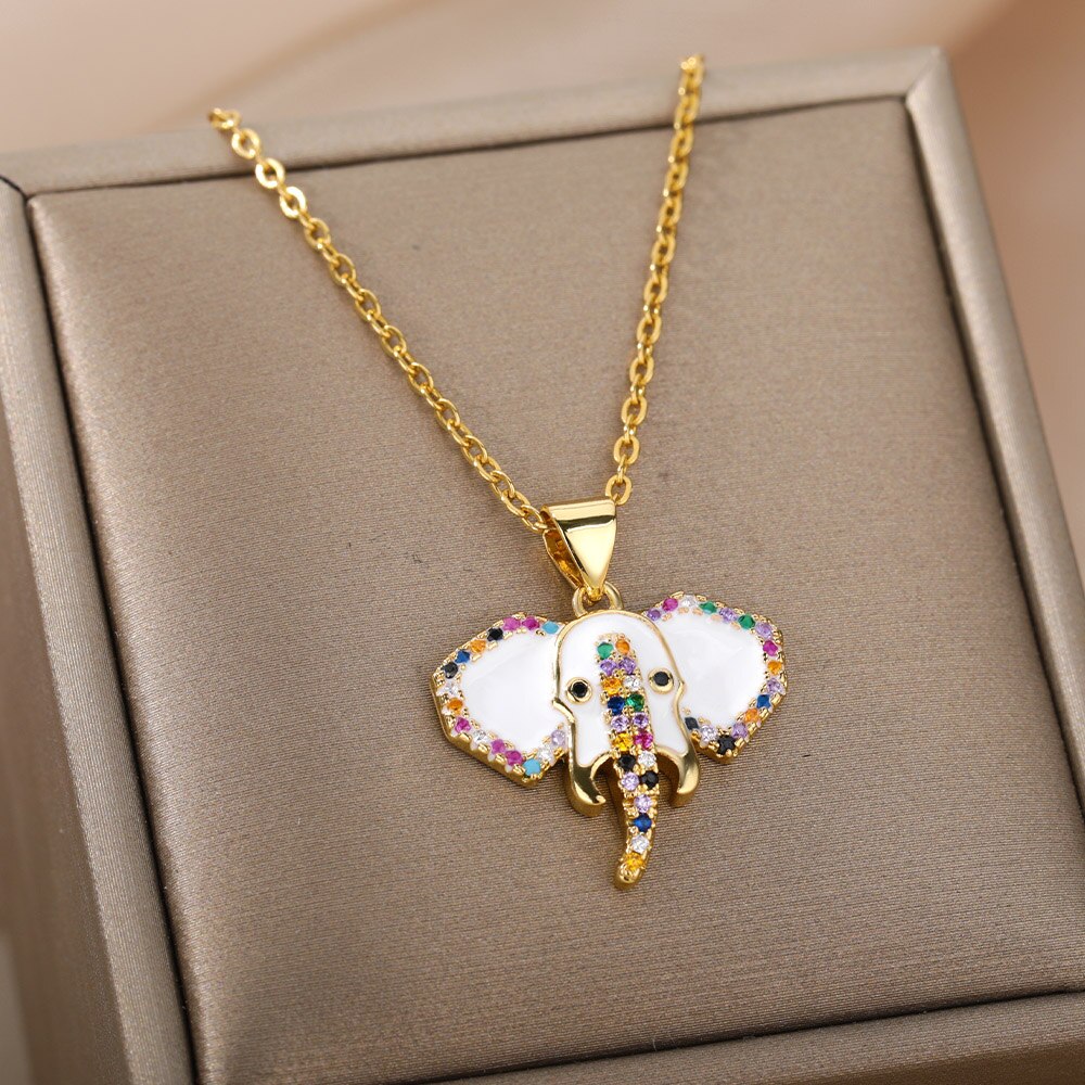 Edelstahl Halskette Für Frauen Jahrgang Elefanten Ebene Anhänger Halsketten gotisch Schmuck Art Collares Schmuckstück Femme