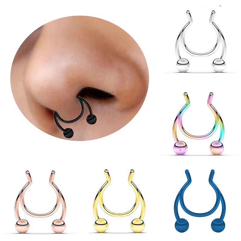 1Pcs Nose Ring Neus Clip Rvs Neustussenschot Valse Neus Ring Piercing Sieraden