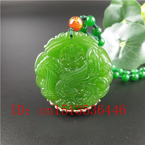 Natuurlijke Groene Chinese Draak Phoenix Gesneden Jade Paar Hanger Kralen Ketting Charm Sieraden Mode Lucky Amulet