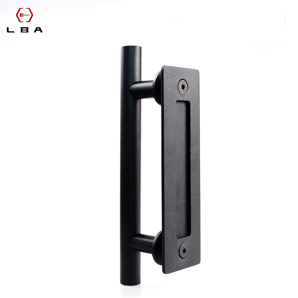 LBA American Barn Door Handle Black Carbon Steel Glass Sliding Push Pull Handles Cabinet Furniture Round Drawer Flush Handle
