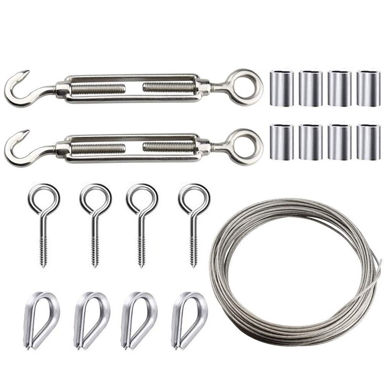 15Mx2mm Stainless Steel Cable with Steel Cable Outdoor Lamp Suspension Kit Thimble Clamp Wire and Cable Clamp