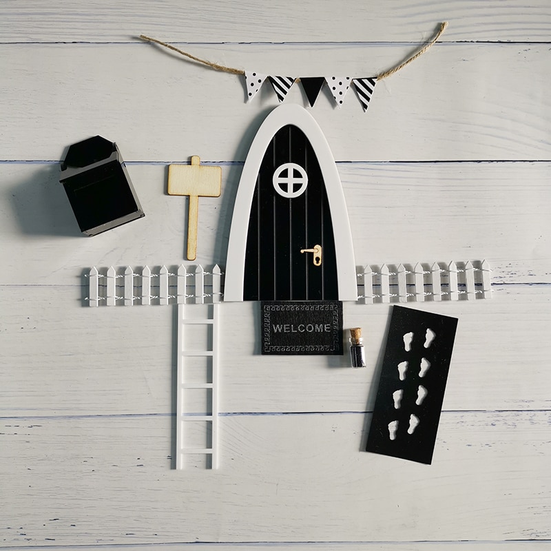 Handgemaakte rode boogfeeëndeur, geweldig voor kinderen, miniatuur kerst elf, tandenfeeëndeurset, stofwelkomstmat, voetenprinter