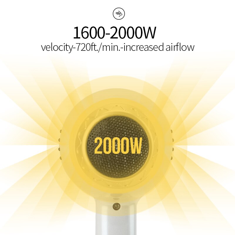 FMK 2000W Hair Dryer Ion 6 Speed Cool with Blow Dryer 110V-127V Wall Mounted Hairdryer Nozzle Hair Drier