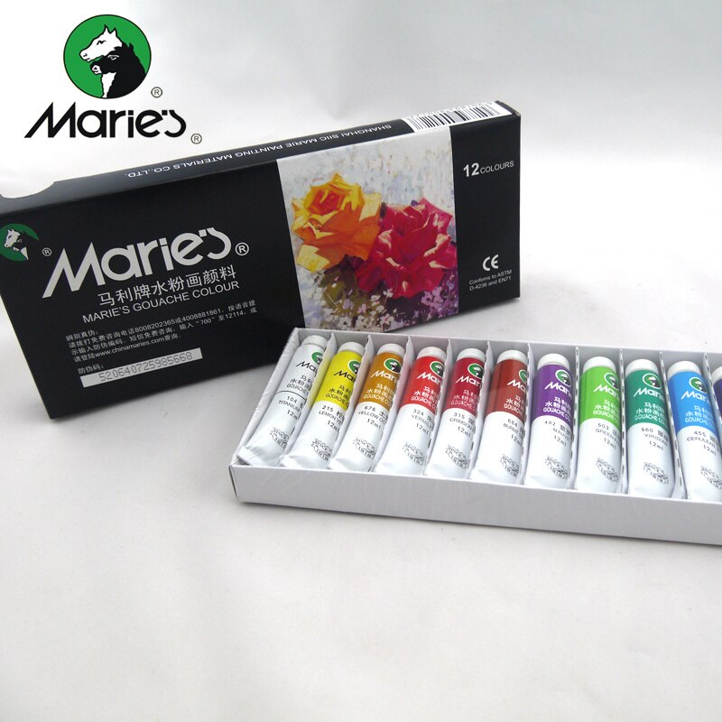 Marie's Gouache Paint Set 12/18/24/36 Colors 12ML Pigment Children Students Portable Sketch