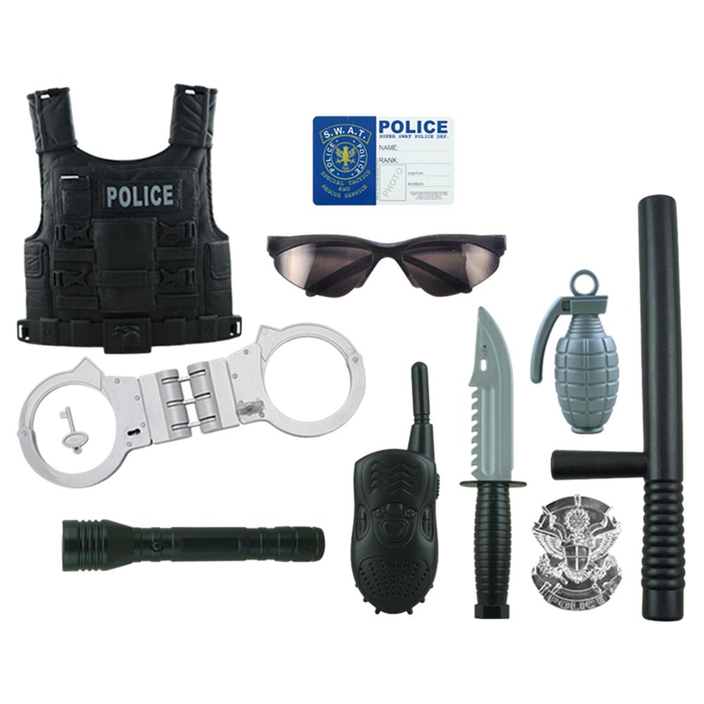 13Pcs/set Children Simulation Policemen Pretend Role Play Kits Costume Cop Dress-up Clothes Playset for Boys Kids Play Set