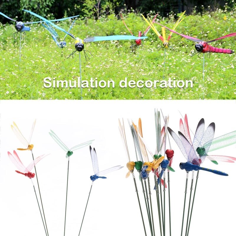 2PCS/lot DIY Artificial Dragonfly Garden Lawn Decorations 3D Simulation Dragonfly Yard Plant Lawn Decor Stick Random Color