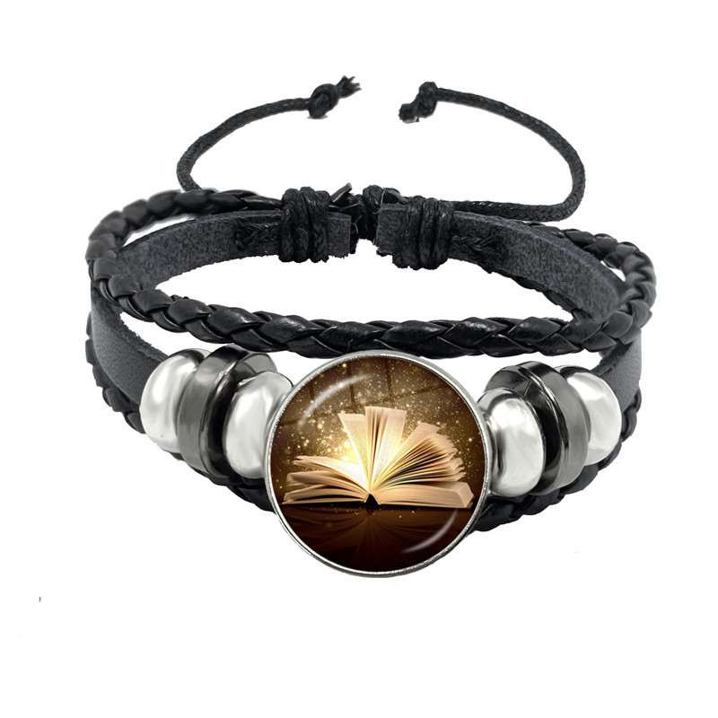 Pulsera de cuero para hombres y mujeres, brazalete de , accesorios de joyería, de escritor, Biblioteca de libros, profesor y estudiante: 3