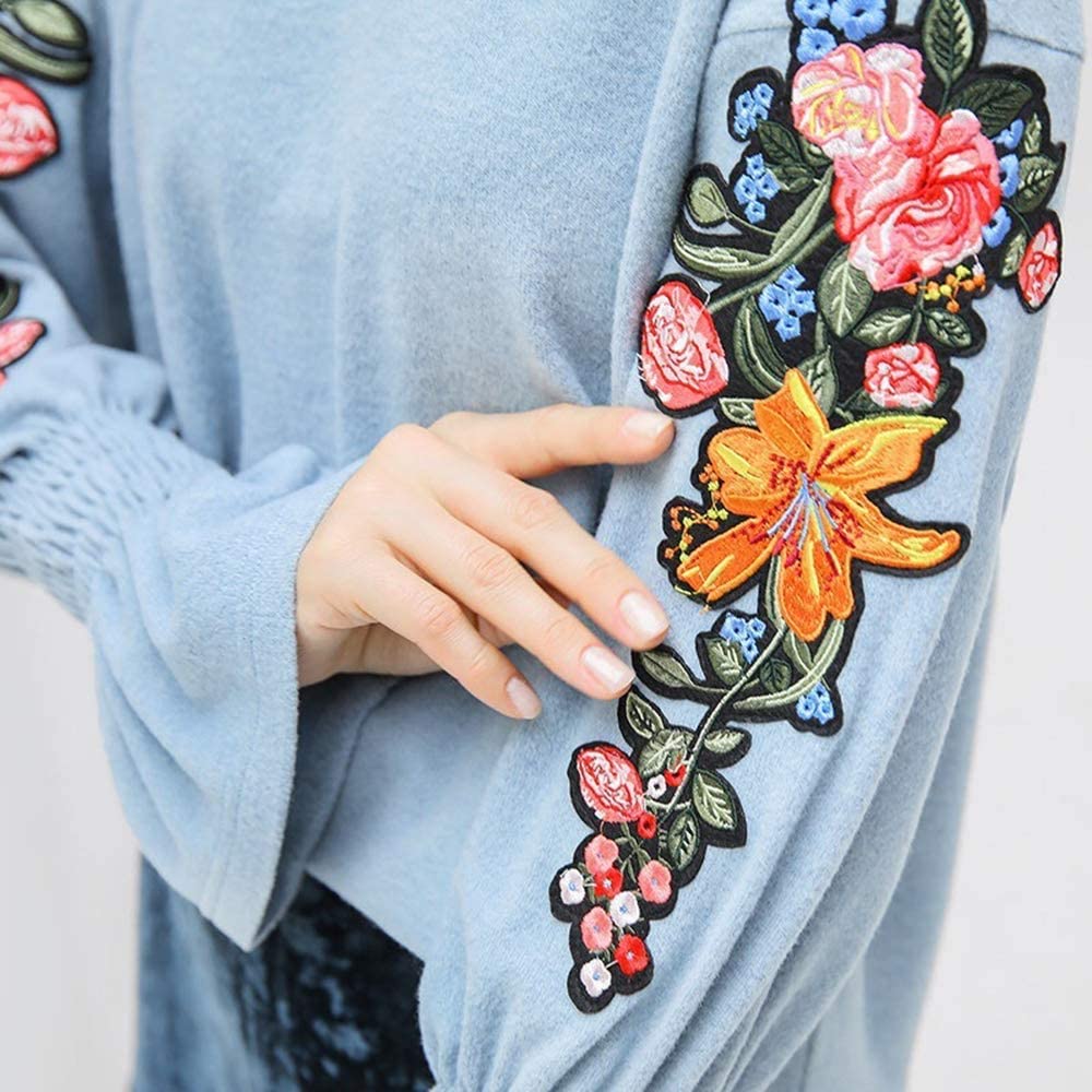 1 Pairs Bloem Bloemen Ijzer Op Flarden Grote Applique Geborduurde Naai Op Patches Voor Kleding Jassen Kleding T-shirt, decals, Pat