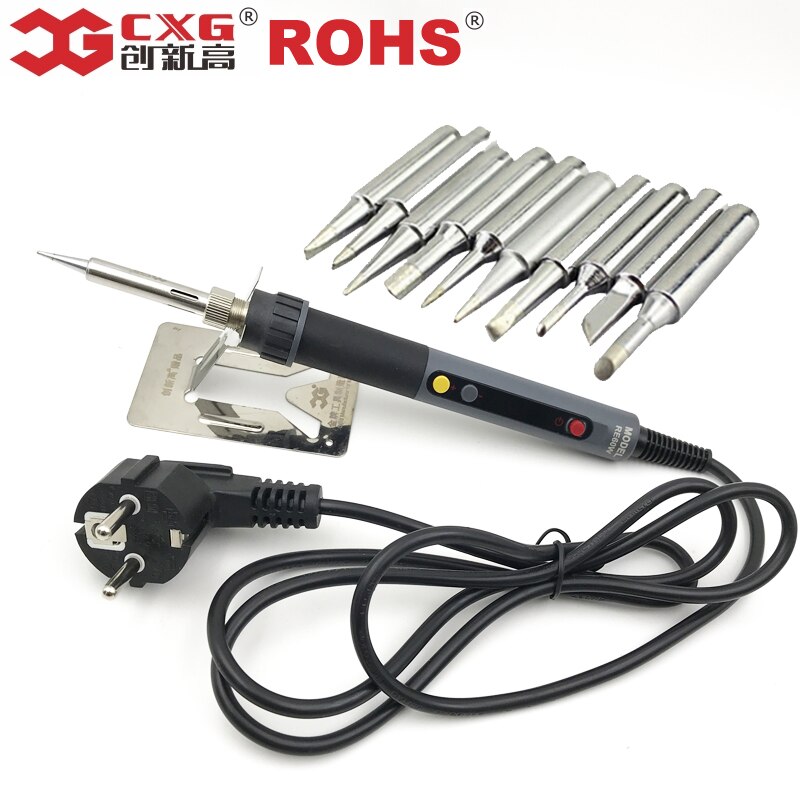 CXG ROHS Re60w/90w/110w LCD Temperature Digital LED Adjustable Electric Soldering Iron Solder Tips EU Plug +10pcs: 110V / 60W