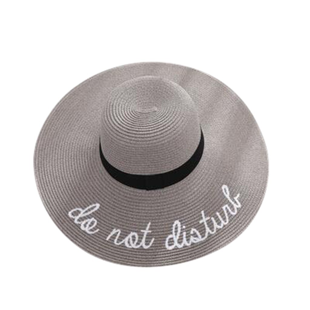 Sombrero de paja grande de verano para mujer de , disquete solar, sombreros anchos con estampado de letras, gorras de playa plegables, sombrero de playa,: Gray
