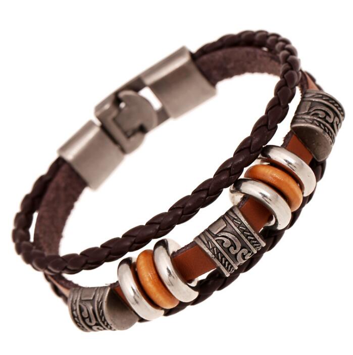 NADEEM Cross Charm Brown Leather Bracelet Men Male Vintage Punk Cross Charm Cuff Bracelet Bangle Jewelry Pulse: DK038DarkCoffee