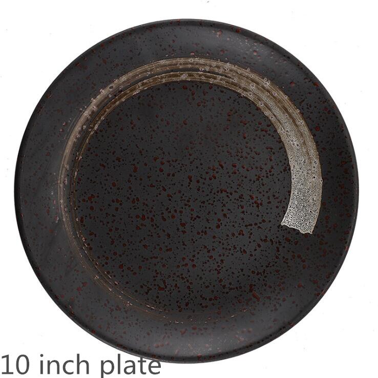 Japanese Retro ceramic dish Dinner Plate Ceramic Kitchen Plate Tableware Set Food Dishes Rice Salad Noodles Bowl Soup: 10 inch  plate