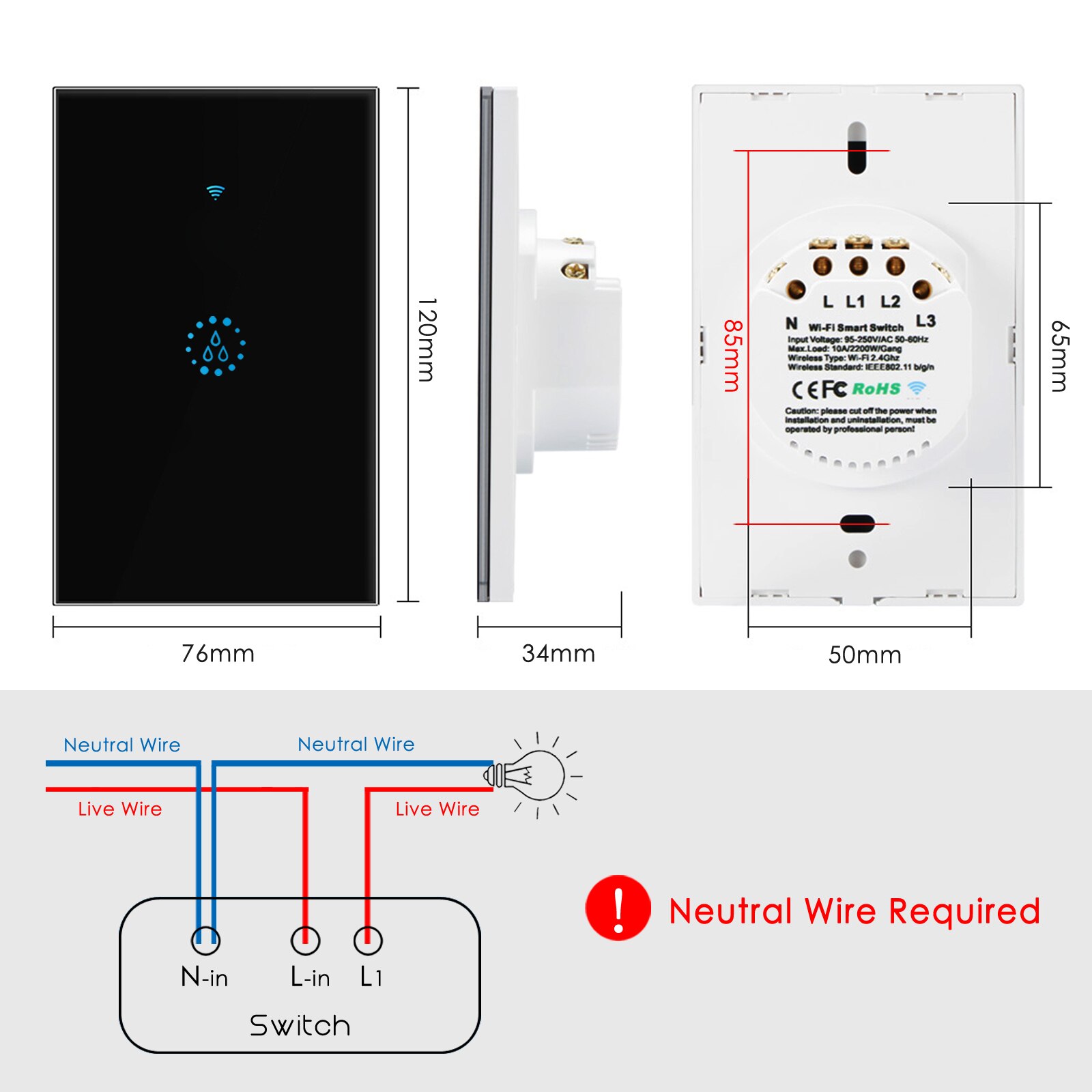 Smart Wifi Boiler Schakelaar Ewelink APP Voice Control met Alexa Google Thuis ONS 20A Zwart Glas Touch Boiler Schakelaar